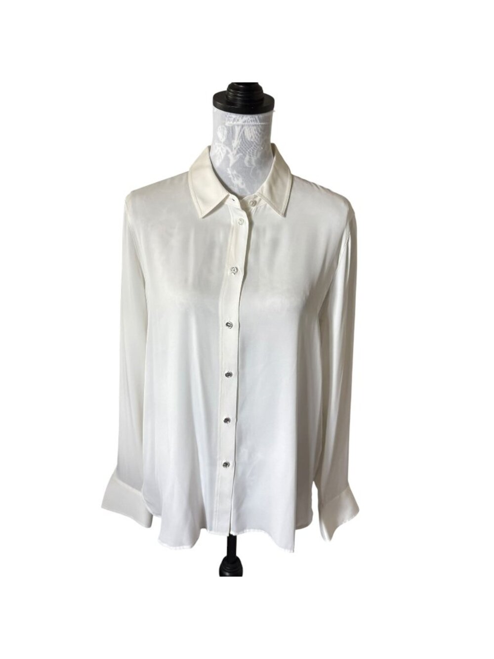 VINCE Silk Blouse Shirt Womens White Long Sleeve Classic Size Large NWT